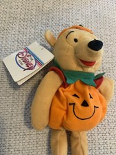 NWT Disney Store WINNIE The POOH - Pumpkin Halloween 8" Mini Bean Bag