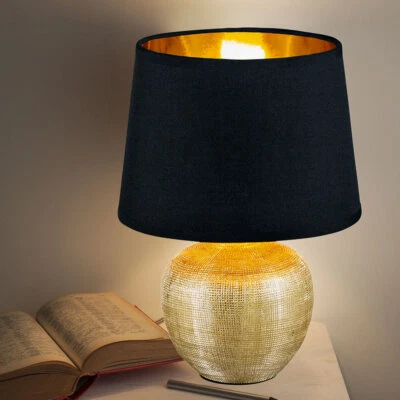 Tischlampe Designleuchte Leselampe gold Keramiklampe Textilschirm E14  H 26 cm - Bild 1 von 4