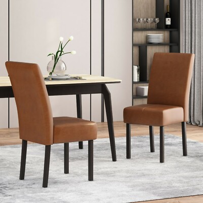 Percival Contemporary T-Stitch Upholstered Dining Chairs (Set Of 2) – Leather/Medium Wood