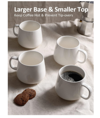Porcelain Coffee Mugs Set of 4-12 Ounce Cups with Handle for Hot or Cold  Drinks | eBay