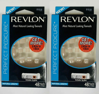 Set of 2 Revlon Perfect Pedicure Nail Falsies 91019 Natural Length Soft Square