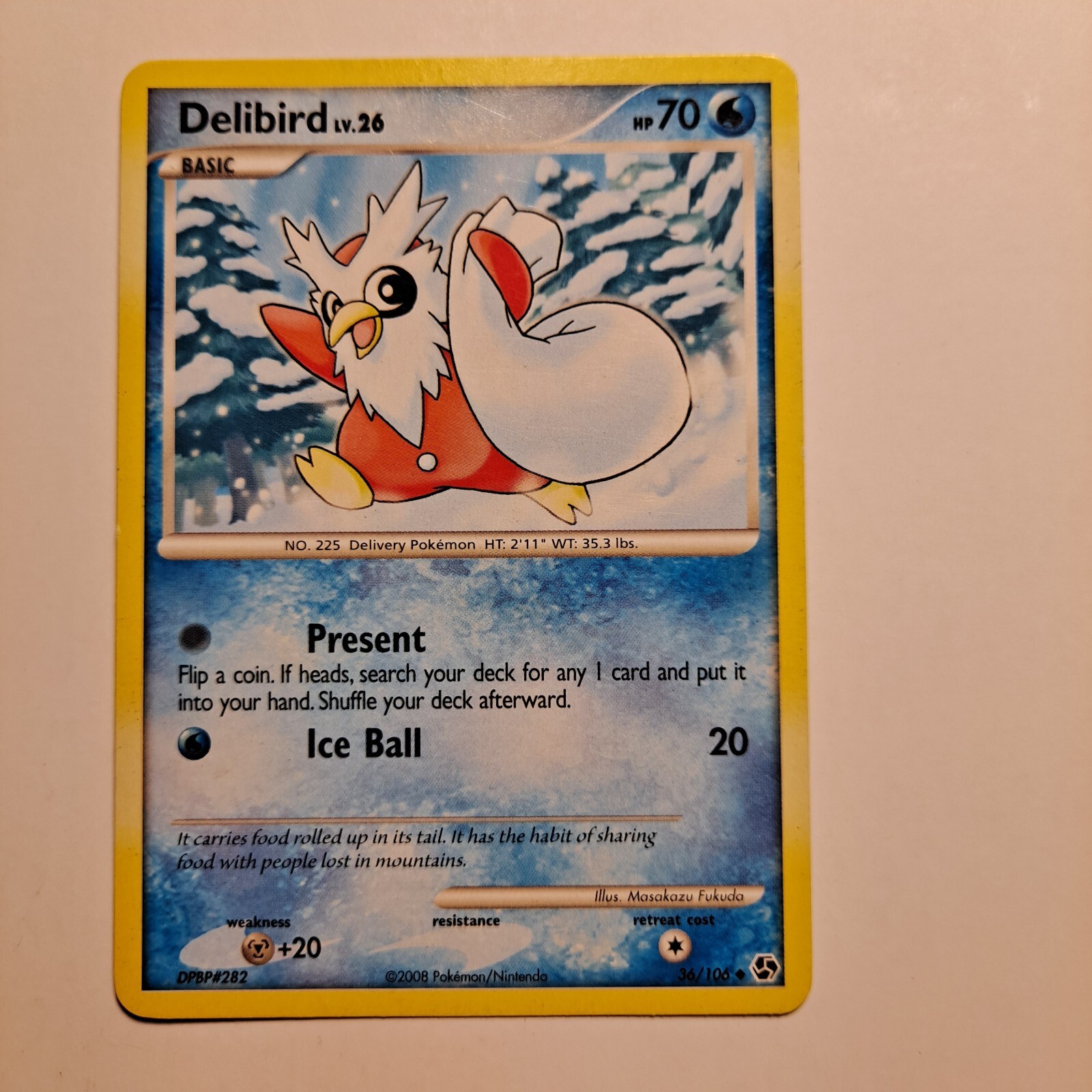 Delibird Pokemon Card Lv 26 Hp 70 2008 36/106