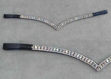 Bandeau Adams-Tack cuir cheval forme V bandeau - 3 rangées cristal AB