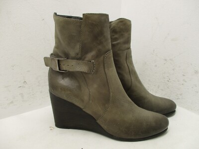 Alberto Fermani Womens Gray Zip Leather Wedge Ankle Boots Sz 37 EUR