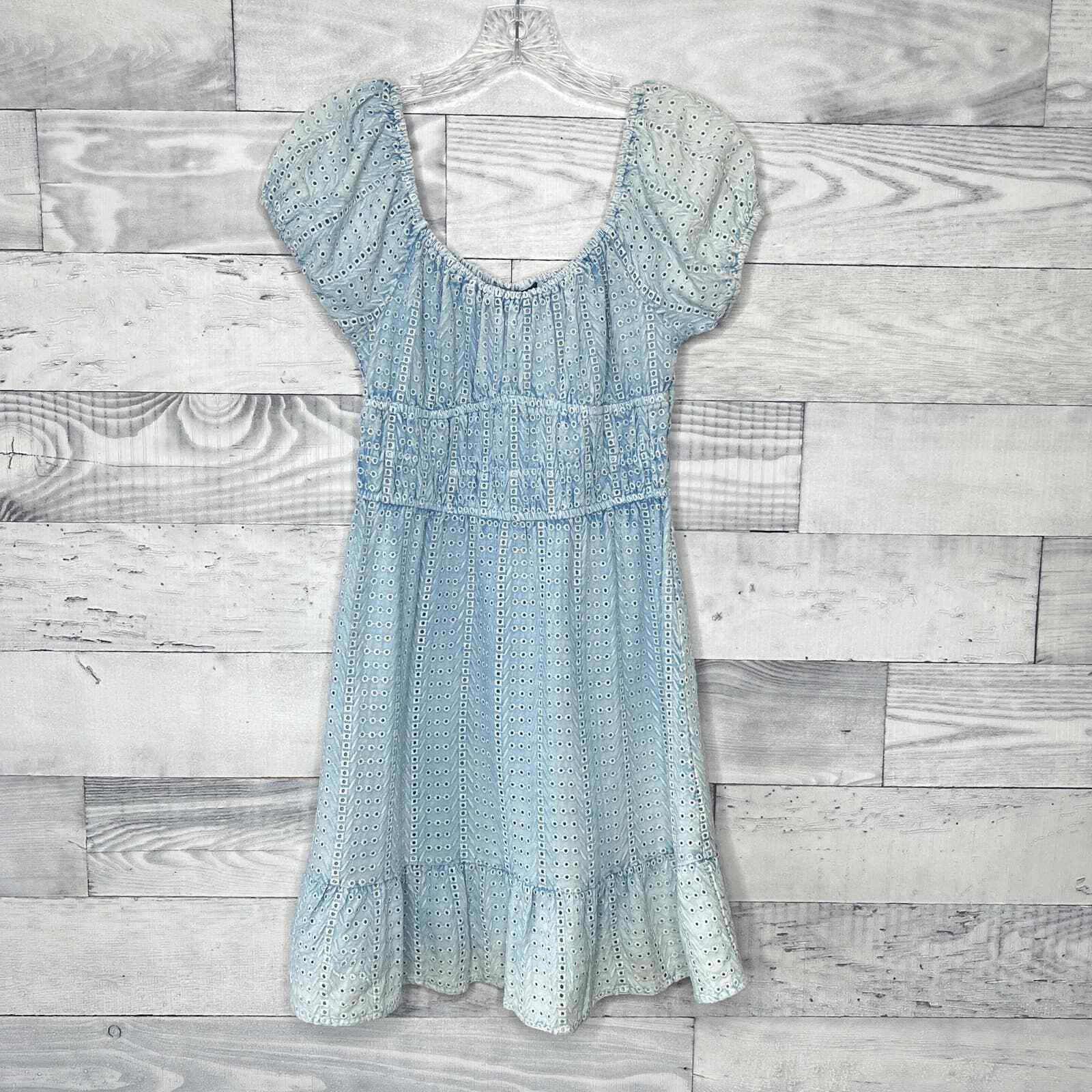 Sim & Sam Chambray Eyelet Dress Babydoll Puff Sleeve … - Gem