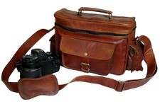 Genuine Leather Briefcase DSLR Camera Shoulder Bag Top Satchel Adjustable Strap