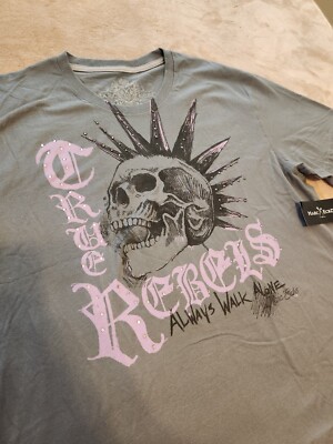 Marc Ecko Cut & Sew Always Walk Alone studded Gray TShirt XXL punk skull 2xl NEW