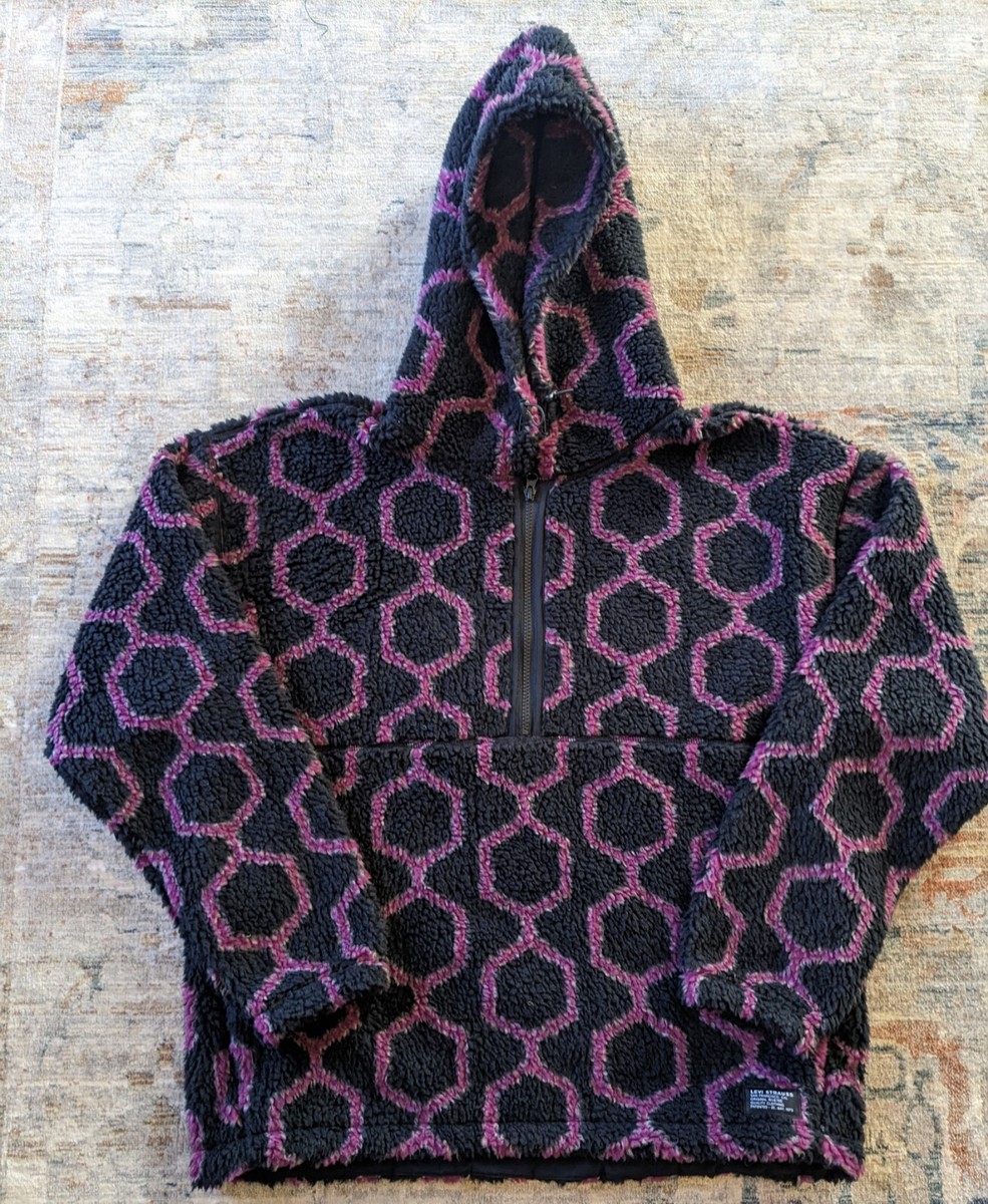 NWT Levis Sherpa Half-Zip Hoodie Sweater Fleece Jacket Mens Medium purple  geo | eBay