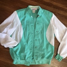vtg 90s Windbreaker womens M colorblock Mint White Pastel lightweight