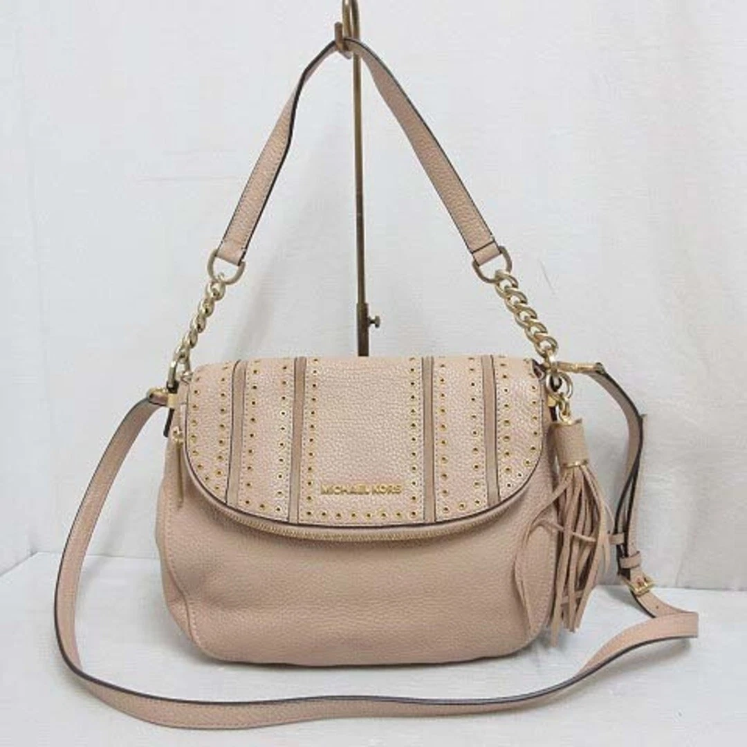 Michael Kors 2Way Shoulder Hand Bag Pink Beige Tassel xSe17