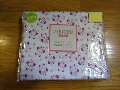 Jak & Jemma Twin Sheet Set Owls Purple Pink 3 Piece Set Girls Home NEW NIP