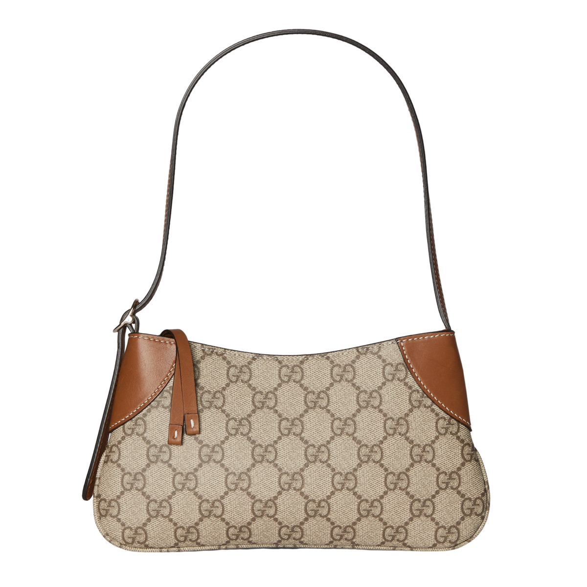 GUCCI GG Emblem Small $1410 Beige And Dark Brown Fabric Shoulder