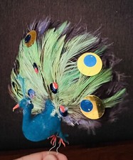 Vintage Peacock Christmas Tree Ornament 5" x 6" Feathers Sequins Stunning