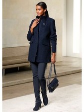 Bnwt Alba Moda Wool Long Jacket - Size 12r In Navy Blue Rrp £189