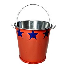 Red 4th of July Party Decor Metal Bucket Ornament 18" Doll Bear Miniature Pail