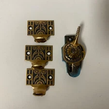 Lot of 3 Antique Window Sash Lift & Latch Brass Bronze Eastlake Ornate Victorian