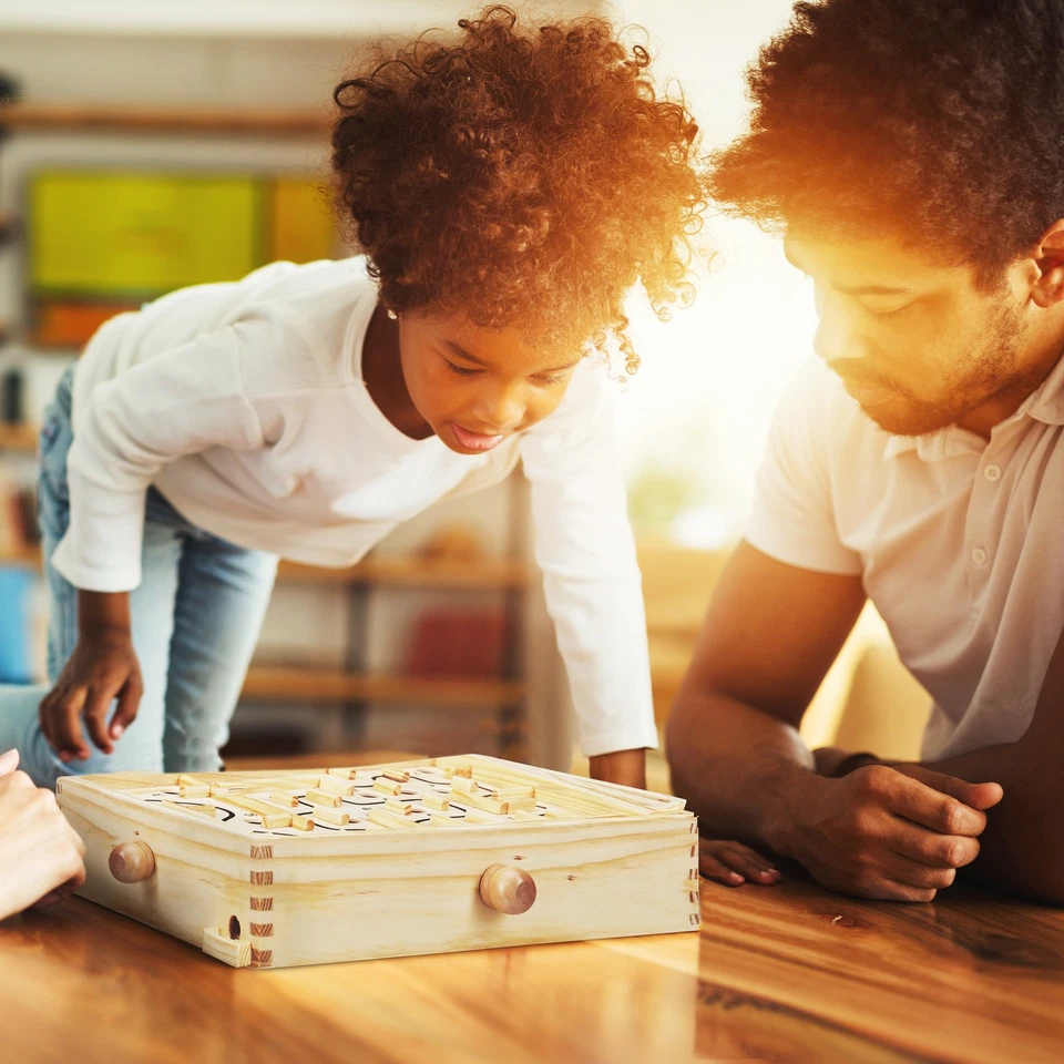 Holz labyrinth Geschicklichkeitsspiel Balancespiel Irrgarten Spiel 2 Kugeln - Bild 2 von 4