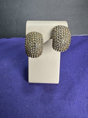 Vintage Ciner Gold Tone Rhinestone Pave Clip on Earrings - Signed
