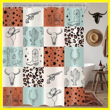 Western Cowboy West Cow Shower Curtain Skull Boot Cactus 60Wx72L Inch