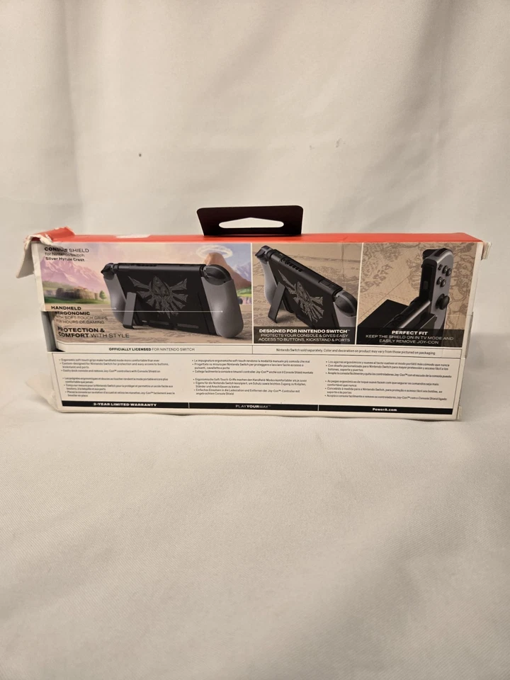 ZELDA Nintendo Switch Consola Escudo Plata Hyrule Cresta Caja Abierta Daños Foto 3 de 4