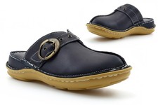 Womens Leather Sandals Clogs Ladies Sandals Leather Mules Clog Closed Toe Navy