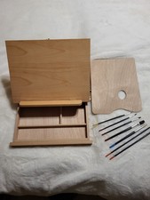 Portable Wooden Tabletop Easel with Drawer Artist Box and 7 Brushes for Art