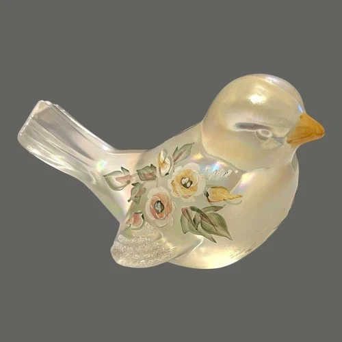 Vtg Fenton Romance Collection Bird On Pearlized Color “Sugar Painted” Signed