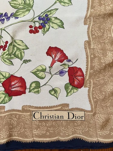 Foulard Christian Dior vintage floral 33,1 pouces carré Showa époque bulle rétro