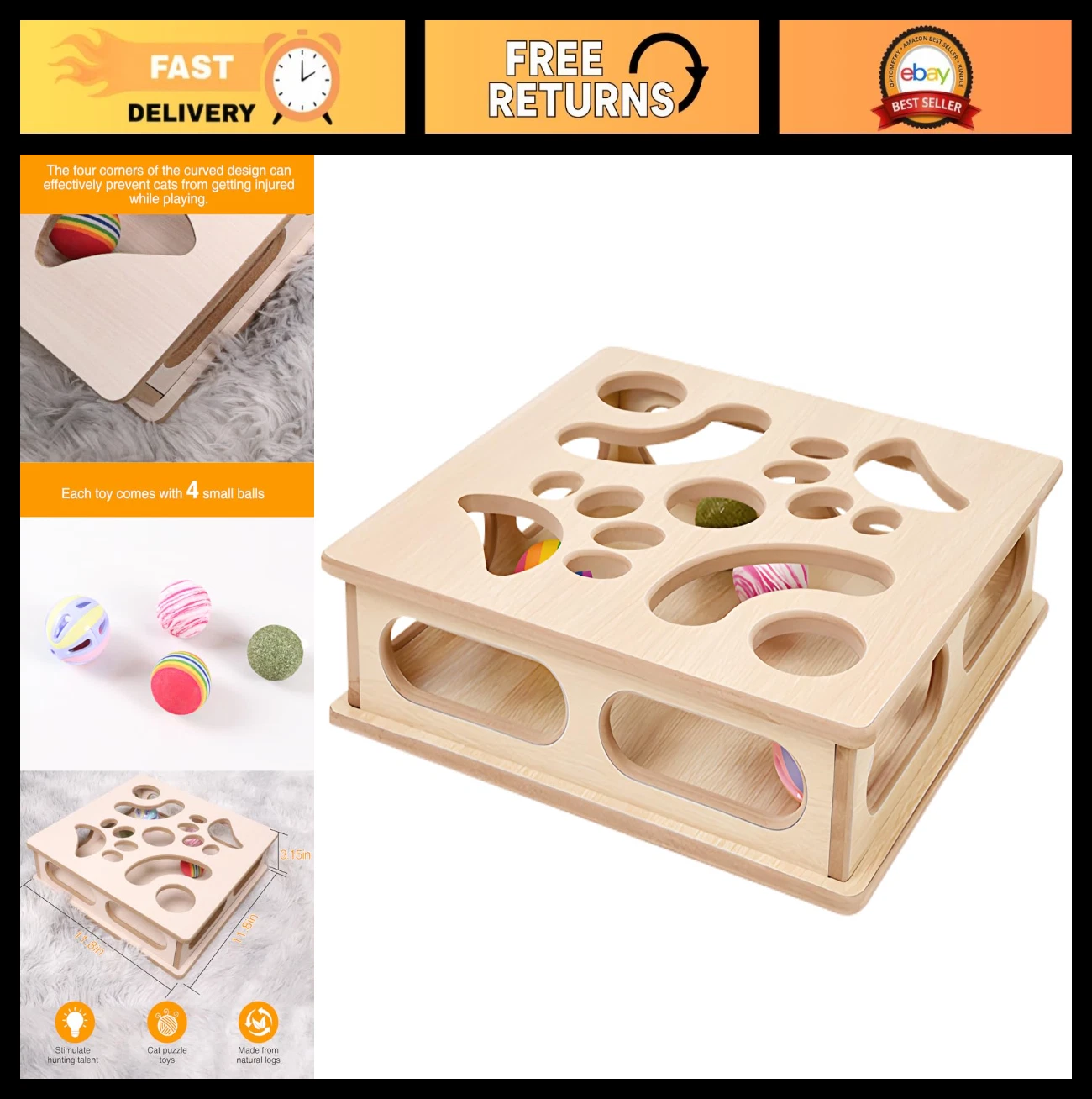 Interactive Cat Puzzle Toy with 3 Balls & Bell - Indoor Hunting Exercise for Kit