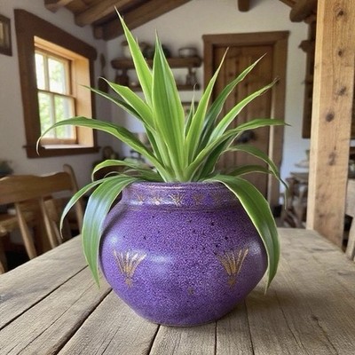 Vintage Ecco Nova Medieval Monarch Purple Gold Porcelain Planter Vase