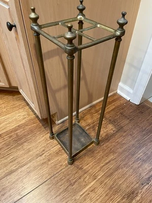 26"T Brass Cane or Umbrella Stand w/Drip Pan - Image 1 of 4
