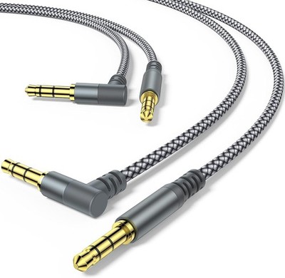 2 Pack 6.6ft 3.5mm Aux Cable 90 Degree Nylon Braided Audio Cord