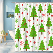 Festive Christmas Tree Shower Curtain with Snowflakes and Stars