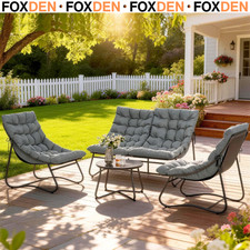 Conversation Set Four-Piece Curved Seat Garden Steel Sofa Set - Grey/Black