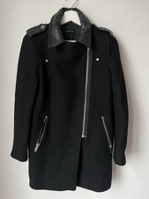 Zara Damen Woll Mantel, Schwarz, Größe 36, Elegante Jacke mit Kunstlederkragen