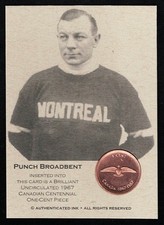 PUNCH BROADBENT - B/U 1967 Canadian CENTENNIAL Coin Card - MONTREAL MAROONS HOF