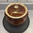 Hull Brown Drip House and Garden Mirror Brown Bean Pot & Lid Crock Baking Oven