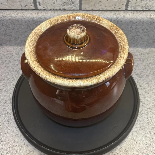 Hull Brown Drip House and Garden Mirror Brown Bean Pot & Lid Crock Baking Oven