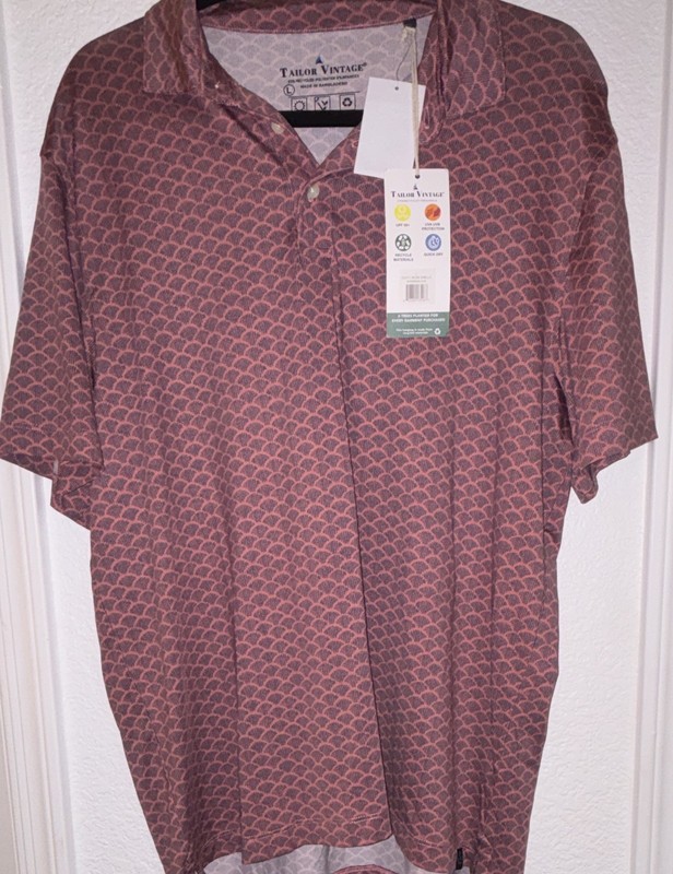 Tailor Vintage Golf Men's Polo L Pink/Blue Geometric Short Sleeve UV Quick Dry