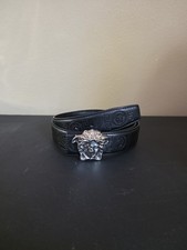 Medusa Buckle Adjustable Black Leather Mens Belt Size 40