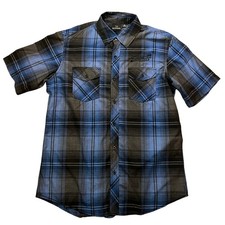Snap-on Tools Burnside Mens XL Blue Black Plaid Short Sleeve Button Up Shirt