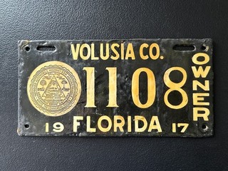 1917 VOLUSIA CO. FLORIDA OWNER License Plate FANTASY PIECE NOT REAL