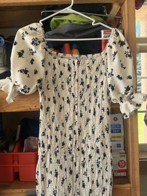 Ladies Dress Size L Stretch Ruched Top Flattering Blue Print