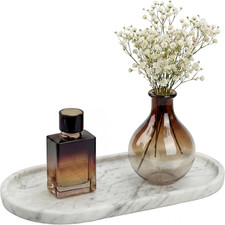 Oval Natural Marble Tray Bathroom Kitchen Counter Vanity Organizer 11.8 x 5.9 Se