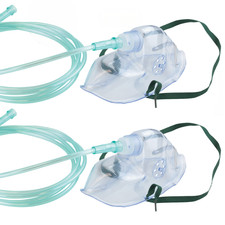 Medium Concentration Elongated Adult Oxygen Mask, 7' Tubing, Standard - 2 Pack