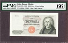 Italy 5000 Lire 4.1.1968 Pick-68b M0056 GEM UNC PMG 66 EPQ