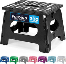 Folding Step Stool 9 Inch, Black, Non-Slip Holds 300 Lbs