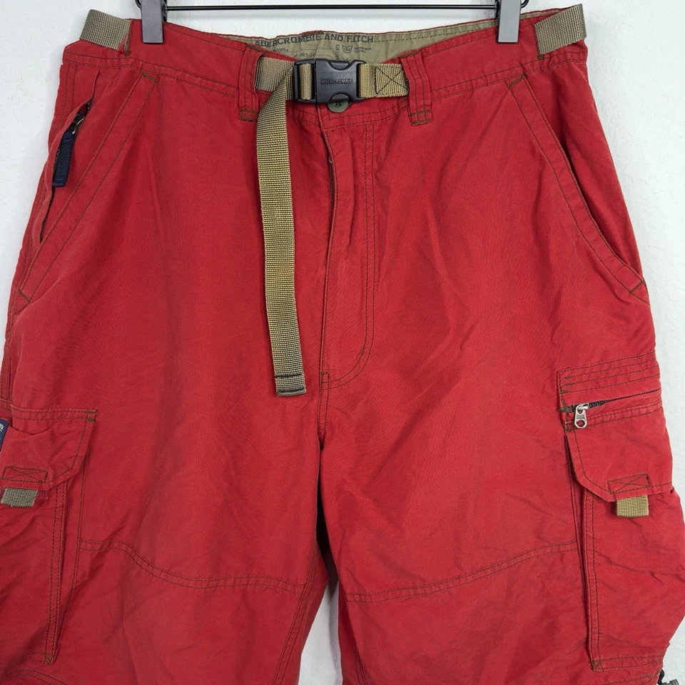 Abercrombie & Fitch Shorts Men M Red Cargo Y2K 90s Utility Paratrooper Baggy - Image 3 of 4