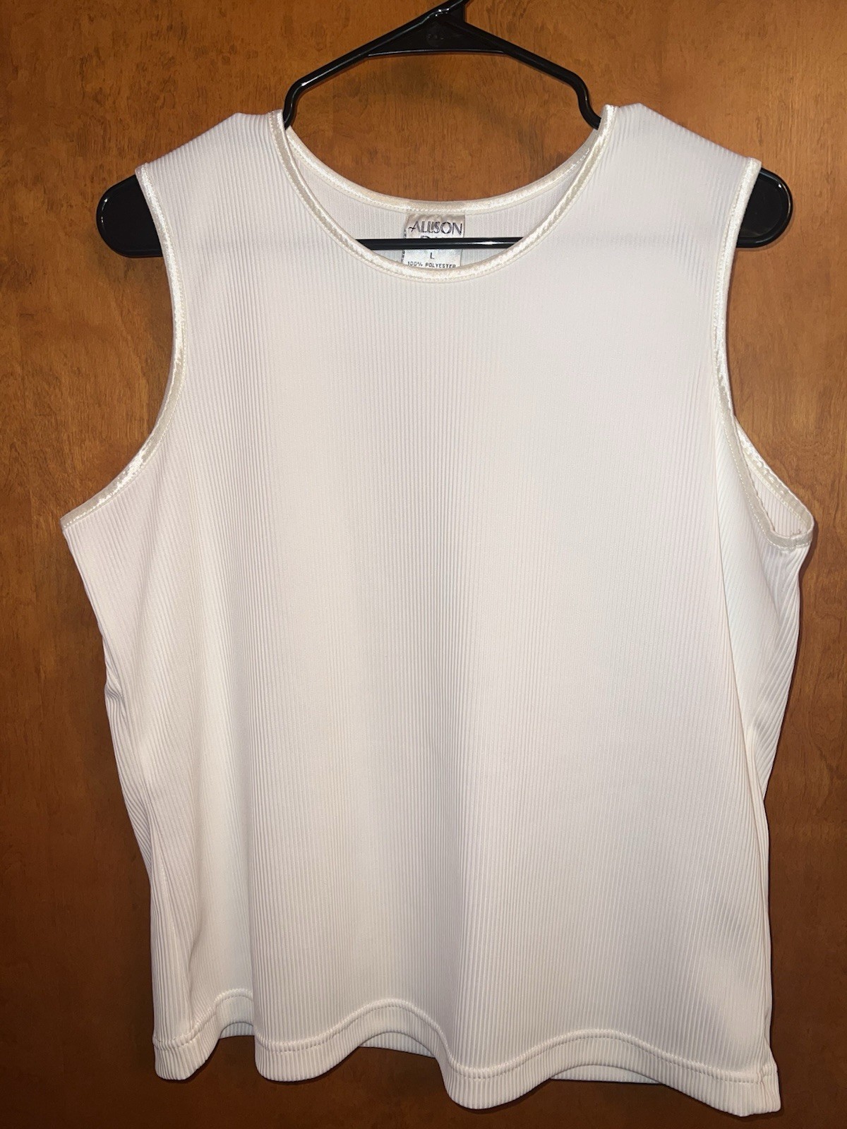 Allison Daley Women's L White Solid Knit Sleeveless Tank Top Round Neck Metallic