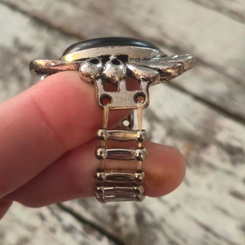 Vintage Black stone Ring large statement Adjustab… - image 9